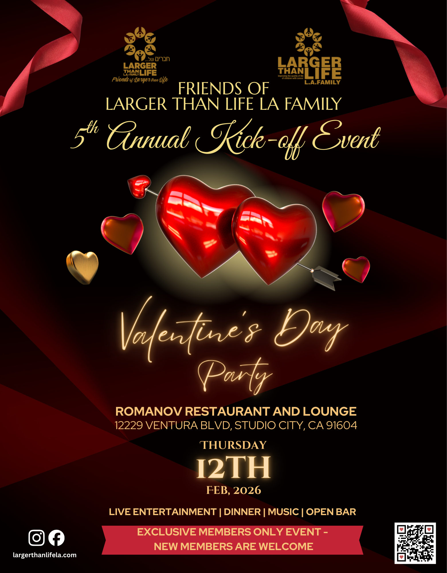 event Join us for the **Larger Than Life L.A. Family Annual Valentine’s Day Party**, a heartfelt evening dedicated to our incredible members whose compassion and commitment are making a meaningful difference in the lives of children in Israel battling cancer.